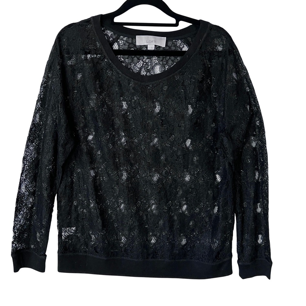 Black Lace Long Sleeve Pullover Top Size Medium whimsiGoth Grunge Witchy